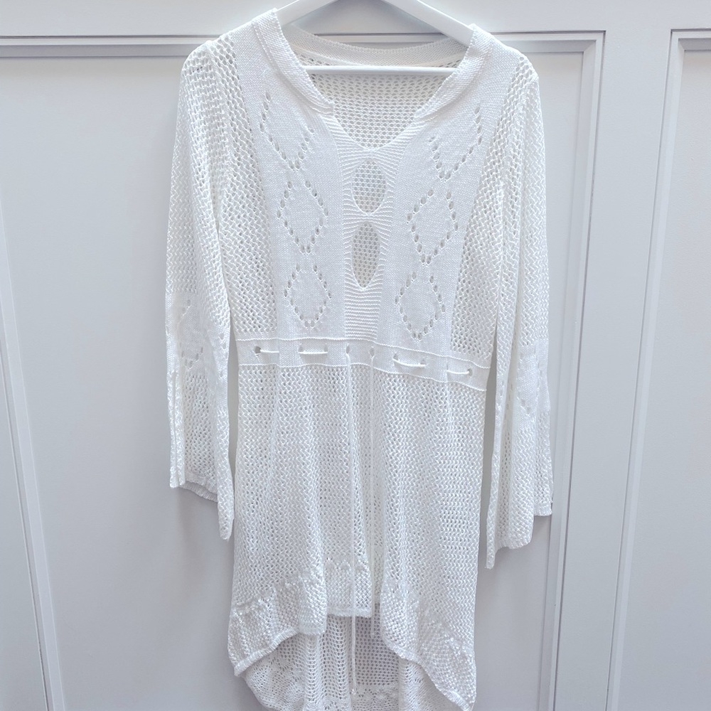 White Crochet High Low Dress